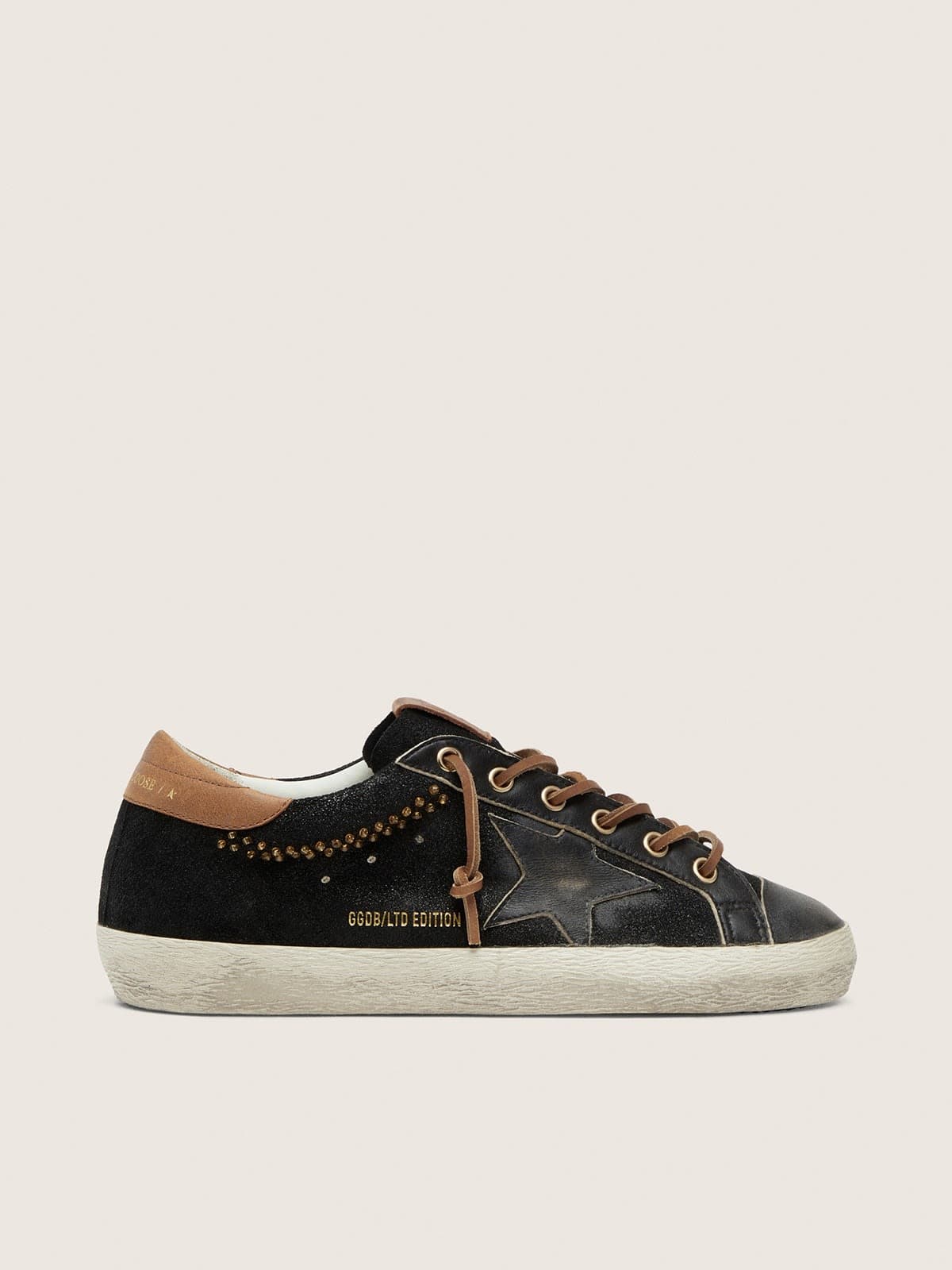 Super-Star LTD pour femme en cuir pailleté noir avec étoile en cuir noir
