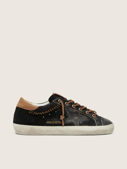 Super-Star LTD pour femme en cuir pailleté noir avec étoile en cuir noir
