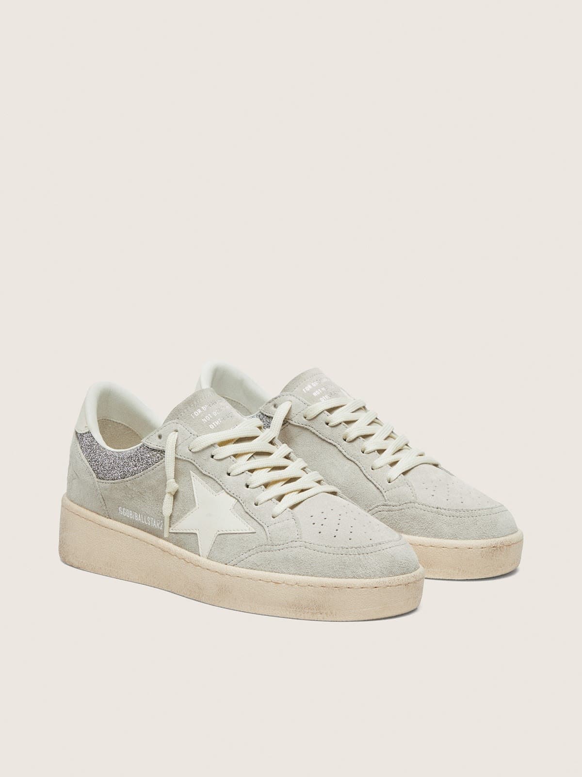 Ball Star pour femme en cuir velours gris clair avec étoile et empiècements à paillettes