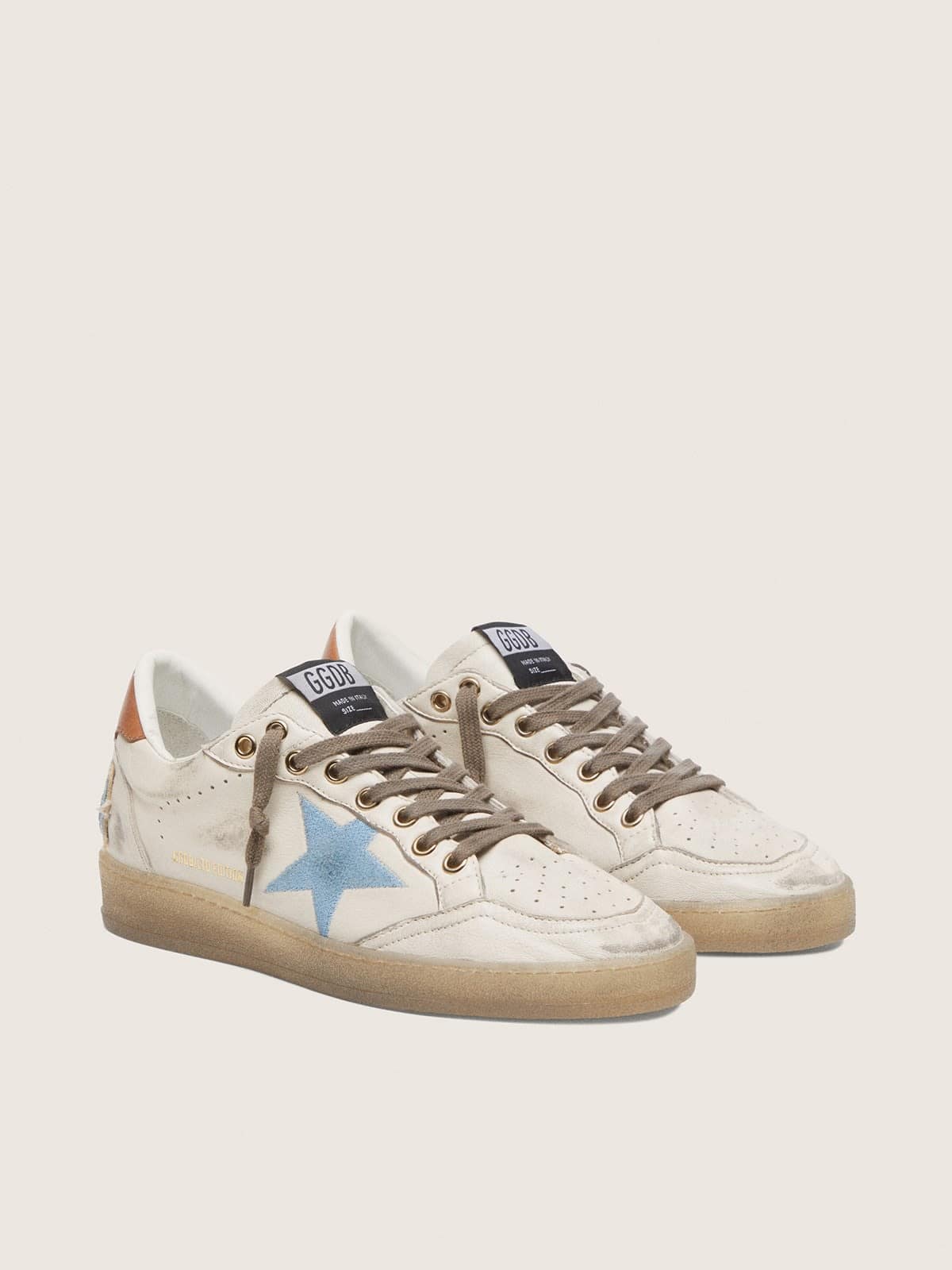 Ball Star LTD pour femme en cuir blanc avec étoile brodée bleu ciel