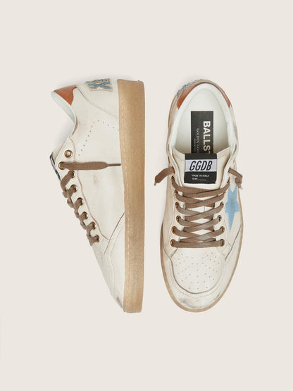 Ball Star LTD pour femme en cuir blanc avec étoile brodée bleu ciel