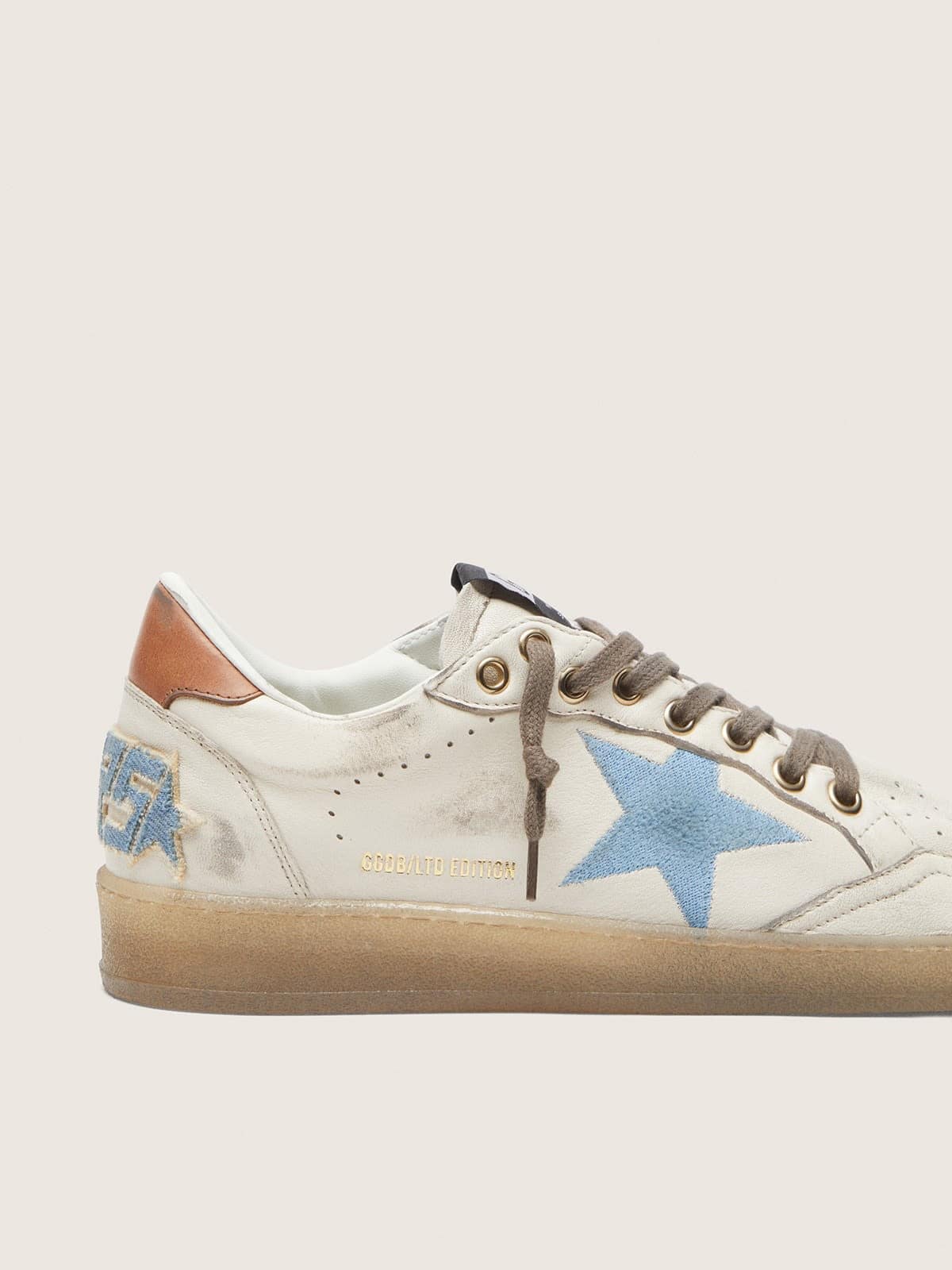 Ball Star LTD pour femme en cuir blanc avec étoile brodée bleu ciel