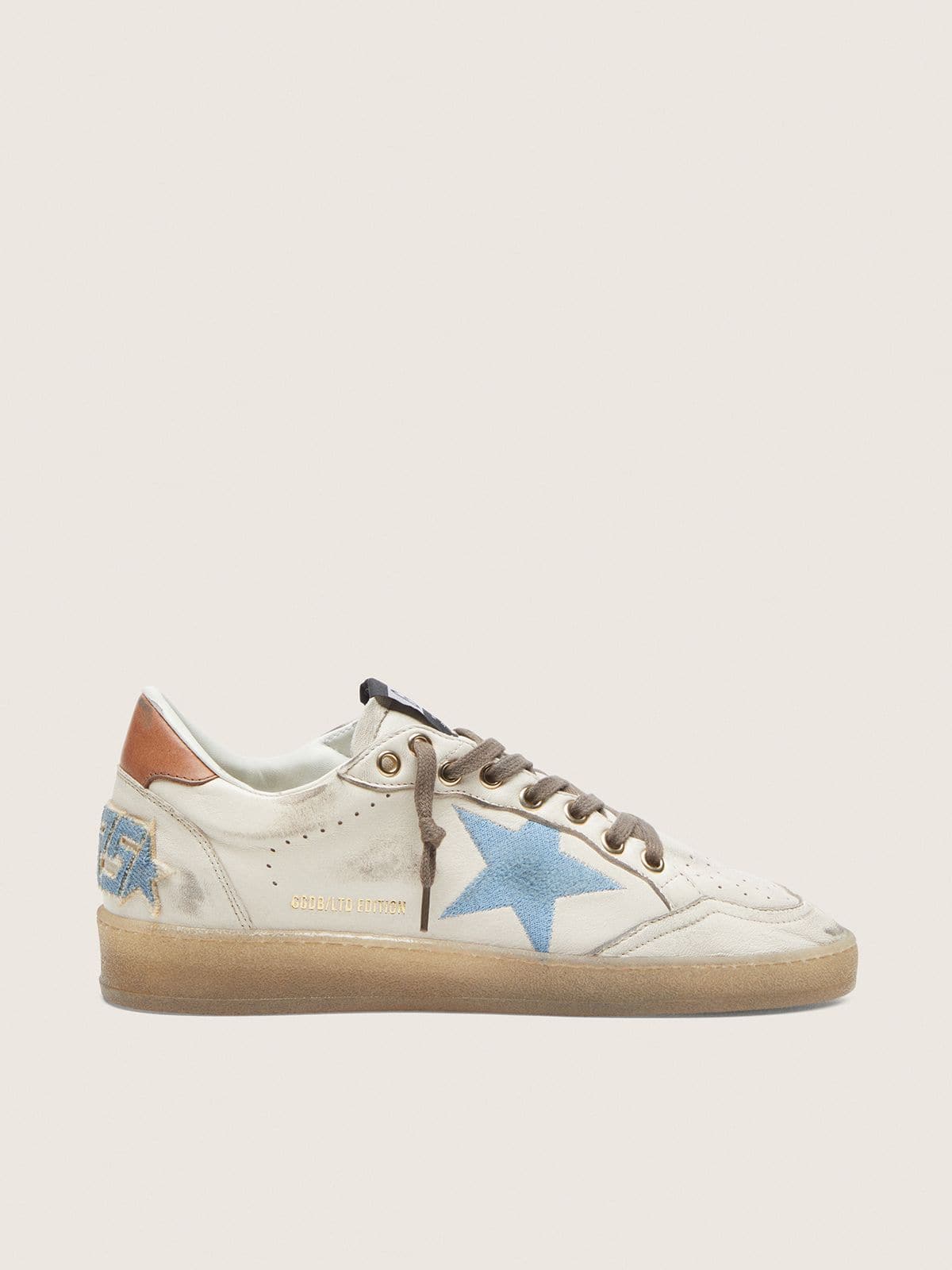 Ball Star LTD pour femme en cuir blanc avec étoile brodée bleu ciel