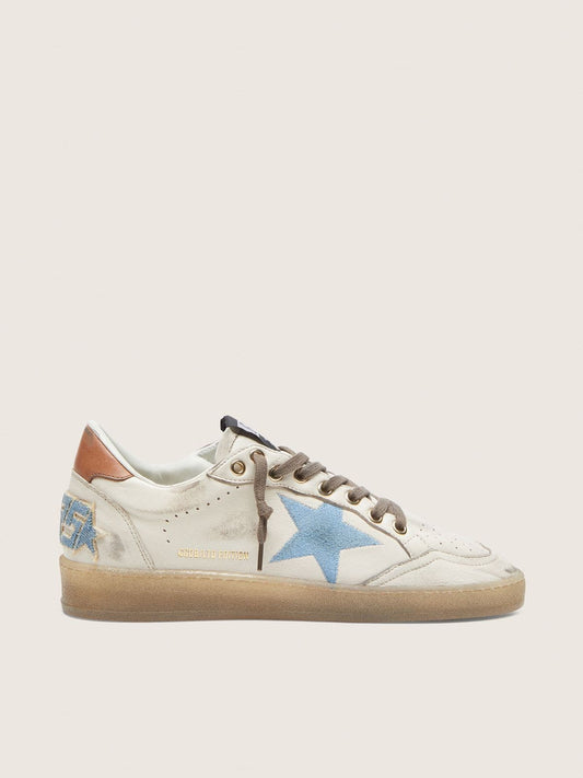 Ball Star LTD pour femme en cuir blanc avec étoile brodée bleu ciel